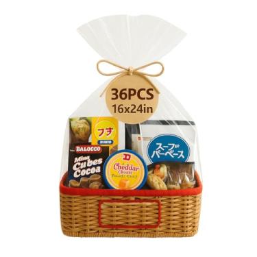 Imagem de WIKDAY Embalagem de celofane para cestas de presente 40 x 61 cm, 36 peças, sacos plásticos transparentes grandes com laços para presentear, produtos de embalagem