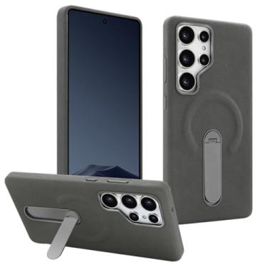 Imagem de Capa magnética de couro com suporte giratório 360 para Samsung S24 S25 Ultra, capa de carregamento sem fio (para Galaxy S25 Ultra/cinza)