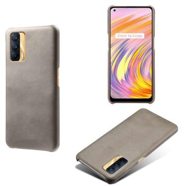 Imagem de Capa para OPPO Realme V15 5G,Proteção contra quedas,Casca de volta de cor sólida simples,Design de couro de imitação de plástico-Gray