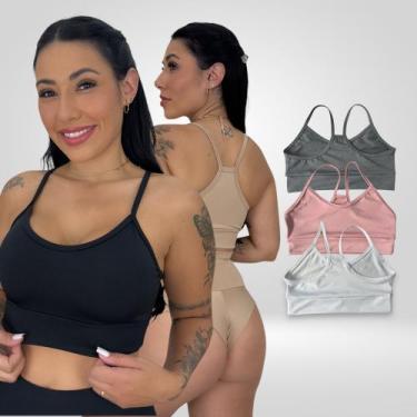 Imagem de Kit 4 Top Nadador Conforto Feminino Sem Bojo Fitness Sutiã Esportivo -