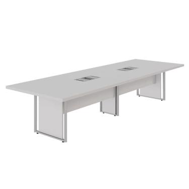 Imagem de Mesa de Reunião 360cm Corporativa 6 Pessoas com Caixa de Tomadas Corporate Cinza