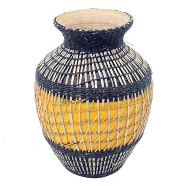 Imagem de VASO DE BAMBU E TRANCADO AMARELO E NATURAL