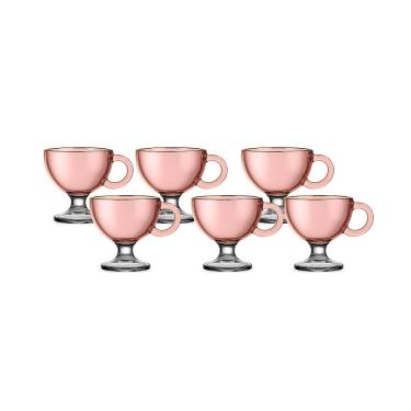 Imagem de Jogo 6 Xícaras 200ml Chá Rosa Borda Dourada Muse Hauskraft