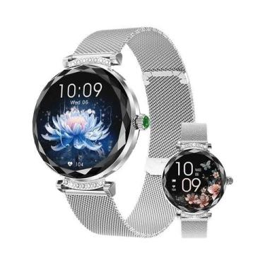 Imagem de Relógio Inteligente Luxuoso Feminino AMOLED Tela De 1.19" Chamada Blue