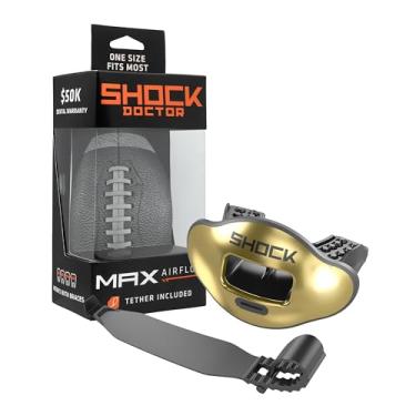 Imagem de Shock Doctor Protetor labial, protetor bucal para adultos e jovens com alça, bocal de futebol de abertura larga respirável para jovens e adultos OSFA, Shock Doctor Mouth Guards, fluxo de ar máximo