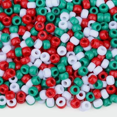 Imagem de LAIDANLA 1000 contas de pônei de Natal, 6 x 9 mm, vermelho, verde, branco, para fazer pulseiras, tranças, cabelo, artesanato, contas Kandi, contas de Natal para artigos de festa