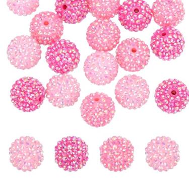 Imagem de PATIKIL Contas de strass de resina de 20 mm para caneta com contas, pacote com 30 bolas de discoteca brilhantes em pedaços redondos de chiclete para chaveiros com contas, rosa claro/rosa escuro