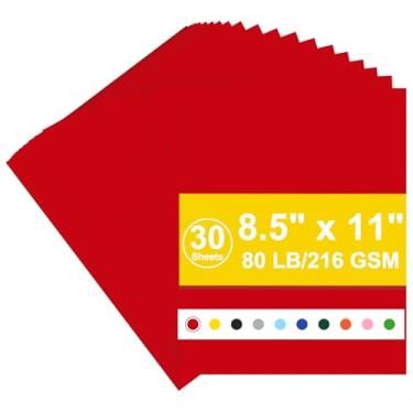 Imagem de Cartolina 8,5 x 11, 216 g/m², capa de papel-cartolina vermelha, 36 kg, cartolina pesada para impressora, álbum de recortes, convites, Natal (cartolina vermelha, 30 folhas)