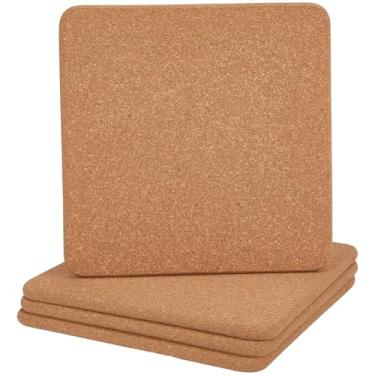 Imagem de CRASPIRE Conjunto de porta-copos quadrados de cortiça com 4 peças, tapetes absorventes de madeira, espessos, em branco, 20 x 20 cm, antiderrapante, reutilizável, resistente ao calor, protetor de