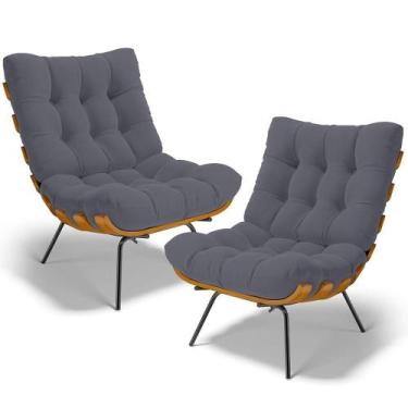 Imagem de Kit 2 Poltronas Decorativas Costela L02 Suede Cinza - Lyam Decor
