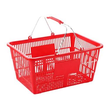 Imagem de predolo Cesta de compras com alça, organizador de supermercado multifuncional, cesta de armazenamento para alimentos, frutas, banheiro, despensa, escritório, Vermelho
