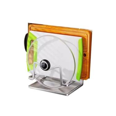 Imagem de AKALNNB ?Rack de tampa de panela de cozinha tábua de cortar rack de tampa de panela suporte de parede sem furo tábua de corte prateleira placa de armazenamento colocador de panela organizador de tampa