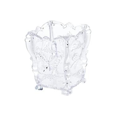 Imagem de Suporte de caneta criativo de mesa retrô caixa de armazenamento de pincel de maquiagem cômoda armazenamento de lápis de sobrancelha em pó (cor: D, tamanho: 8 * 10,5 cm) (transparente 8 * 10,5 cm)