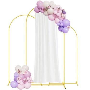 Imagem de PATYDEST Conjunto de 3 suportes de arco de casamento com arco de metal dourado de 2,2 m, 2 m, 1,8 m, arco de balão de 1,8 m para festas de casamento, moldura arqueada para decorações de festa de