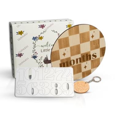 Imagem de Círculo de madeira mensal do marco do bebê - Sinal de marco mensal do bebê - Cartões de sinais de marco do bebê de meses - Presente recém-nascido para menina e menino - 1-12 meses (Caro)