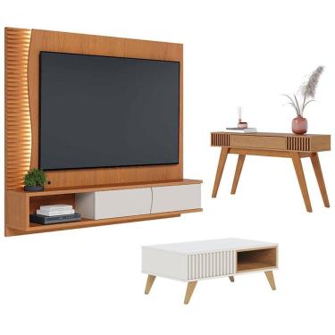Imagem de Home Suspenso Egeu Freijó Off White com Mesa de Centro Jeri Off White Freijó e Aparador...