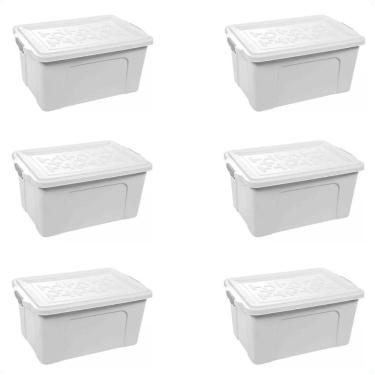 Imagem de 6 Caixas Organizadoras Reforçadas Container 70 Litros Branca