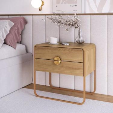 Imagem de Mesa de Cabeceira 60cm 2 Gavetas Orgânica Pé Metal Luna - Artesano