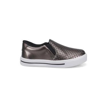 Imagem de Tênis Feminino Infantil Slip On Metalizada Chumbo - Pequito, 28, Chumb