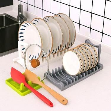 Imagem de Kit Organizador de Cozinha com Escorredor Dobrável Multiuso e Suporte para Talheres Acomoda 13 Pratos
