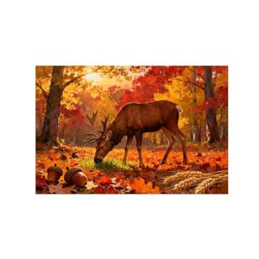 Imagem de Quadro parede outono-Veado árvore floresta Impressões em tela paisagens-Pintura animais para sala estar decoração fazenda 20x30cm Sem Moldura