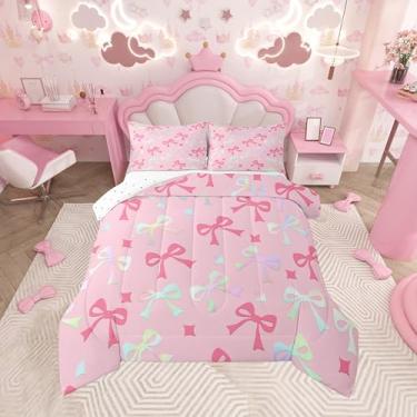 Imagem de jejeloiu Conjunto de edredom infantil casal com laço, laço colorido, edredom para quarto de crianças, meninos, meninas, rosa, microfibra ultramacia e respirável