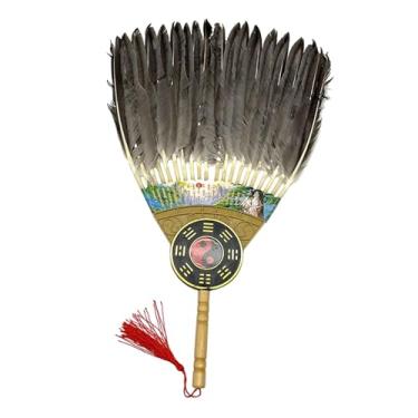 Imagem de UGPLM Leque de penas chinês antigo Zhuge Liang, leque de mão Kongming para apresentações de dança, L