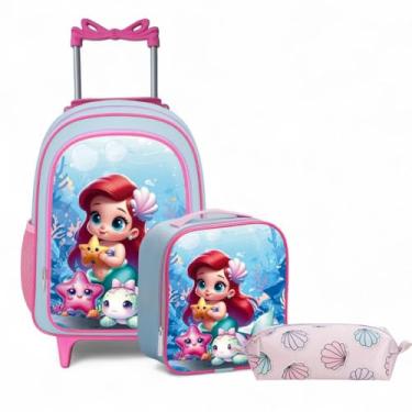 Imagem de Mochila Infantil Rodinhas com Lancheira e Estojo | Kit Escolar 3 Peças, Ideal para Escola, Passeios e Viagens