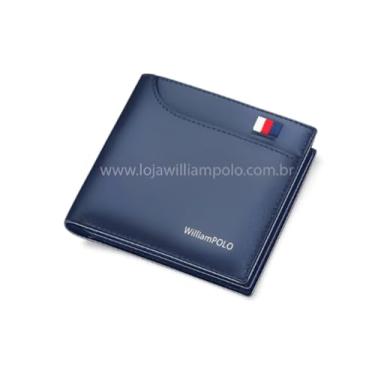Imagem de Carteira Compacta William Polo modelo Bifold em Couro - Azul