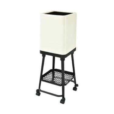 Imagem de MotiveTech Lixeira com rodas, prateleira inferior, versátil, lixeira doméstica, pé alto, balde de papel, para cozinha e escritório, Preto