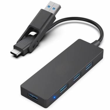 Imagem de Hub de dados ultra plano USB 3.0 de 4 portas, hub USB C com adaptador USB 3.0 de 4 portas, divisor USB 3.0 de 5 Gbps compatível com iPhone 15 Pro/Max MacBook Pro/Air 2023, iPad Pro, iMac S23, XPS 17