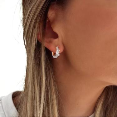 Imagem de Brincos de argola banhados a ouro e rosa 14 K para mulheres delicados CZ 9,5 mm, hipoalergênicos, não manchados, presentes de aniversário de Natal, joias modernas, Medium, Latão, Sem pedra preciosa