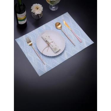 Imagem de Conjunto de 4 tapetes de plástico para mesa de cozinha, laváveis, limpáveis (em forma de diamante azul)