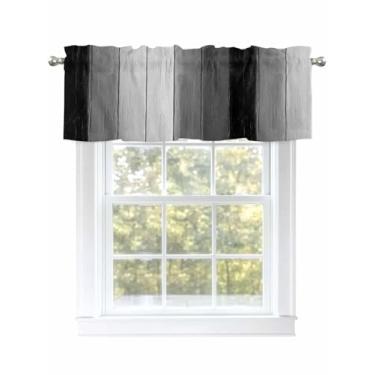 Imagem de Cortinas minimalistas listradas de textura de madeira preta cinza vintage para janelas de sala de estar/banheiro, cortina de café com bolso de haste. 1 painel, 137 cm × 45 cm