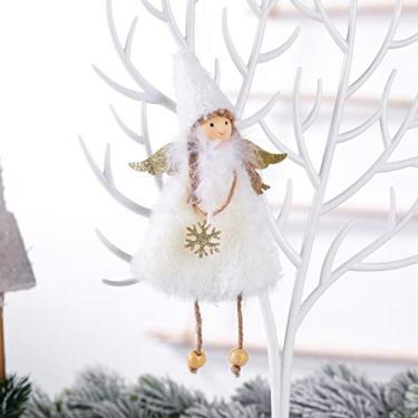 Imagem de Pingente decorativo de anjo de pelúcia branco de Natal para pendurar em árvore de Natal, enfeite de boneca de fada festiva, suprimentos de decoração de casa 20 x 10 cm