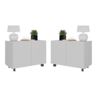 Imagem de Kit 2 Mesas De Cabeceira Com Rodízios 2 Portas Multimóveis Mp4136 Bran