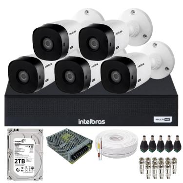 Imagem de Kit Cftv 5 Câmeras Intelbras Hd 1120b Dvr Intelbras 08 Canais 1108-c Com Hd 2Tb