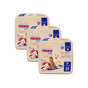 Imagem de Kit 3 Fralda Turma da Mônica Baby Premium P com 26 Unidades