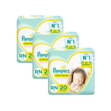 Imagem de Kit 3 Fralda Pampers Recém-Nascido Premium Care RN 20 Unidades