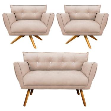 Imagem de Kit 01 Namoradeira E 02 Poltronas Anitta Suede Bege