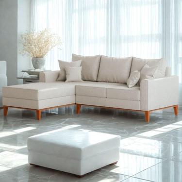 Imagem de Sofá 3 Lugares Beny Com Chaise Esquerdo Linho Bege
