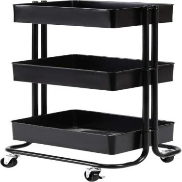 Imagem de Carrinho Multiuso Organizadora 3 Prateleiras Em Aço Preta Quarto Sala 