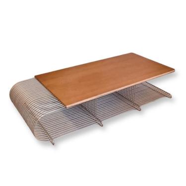 Imagem de Mesa De Centro Retangular Aramada Ferro Ouro 1,5m Madeira Nogal Sheldon