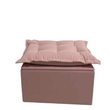 Imagem de Puff Baú Retrô Armazenamento - Puff Banco com Tampa e Revestimento Suede, Apoio para Pés e Assento (ROSÊ)