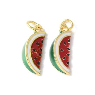 Imagem de 1 pingente de esmalte de melancia real banhado a ouro 18 K com anel de salto para colar faça você mesmo, pulseira, brinco, colar, chaveiro, fabricação de joias
