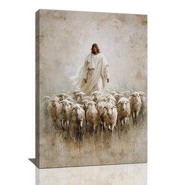 Imagem de Arte de parede Jesus e Cordeiro Cristão Jesus Cordeiro Tela Decoração de Parede Cristo Imagens Religiosas Impressão Emoldurada Decorações de Arte Presentes para Sala de Estar Quarto Sala de Oração