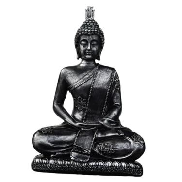 Imagem de IEUDNS Estátua de Buda Sentado em Resina, Ornamento de Mesa, Escultura de Buda para Sala de Estar, Preto