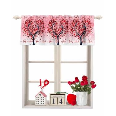 Imagem de Cortina de dia dos namorados sanefa vermelha coração amor cozinha sanefa bolso haste rosa coração árvore janela tratamento cortinas topper cortinas para decoração de dia dos namorados, festa de