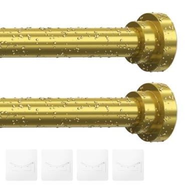 Imagem de Samstar Pacote com 2 varões de cortina de chuveiro dourados, de 0,8 a 2,1 m, haste de tensão de mola ajustável, sem perfuração, com 2 suportes antiderrapantes gratuitos, para janela de banheiro, sala