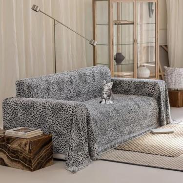 Imagem de AMZTOP Capas de sofá de chenille para 3 almofadas, estampa de leopardo, estilo luxuoso, protetor de sofá, macio e aconchegante para todas as estações, lavável na máquina, preto 188 cm x 334 cm
